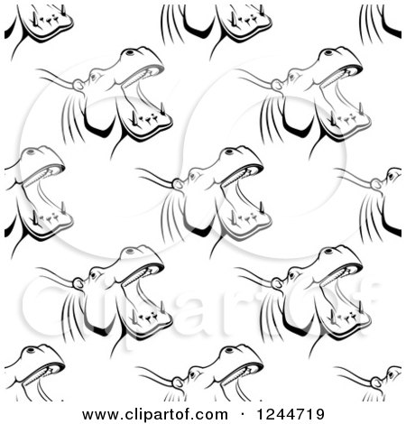 Clipart of a Seamless Pattern Background of Black and White Hippos - Royalty Free Vector Illustration by Vector Tradition SM