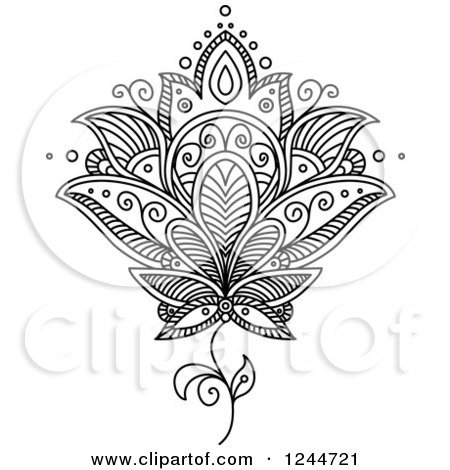 Clipart of a Black and White Henna Flower 19 - Royalty Free Vector Illustration by Vector Tradition SM