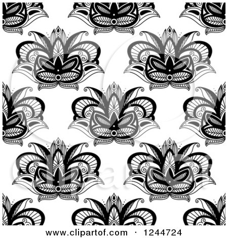 Clipart of a Seamless Pattern Background of Henna Lotus Flowers - Royalty Free Vector Illustration by Vector Tradition SM