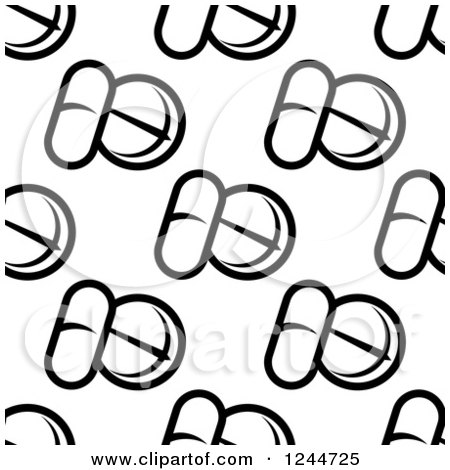 Clipart of a Seamless Pattern Background of Black and White Pills - Royalty Free Vector Illustration by Vector Tradition SM