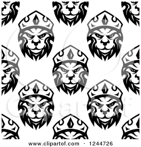 Clipart of a Seamless Pattern Background of Black and White King Lions - Royalty Free Vector Illustration by Vector Tradition SM