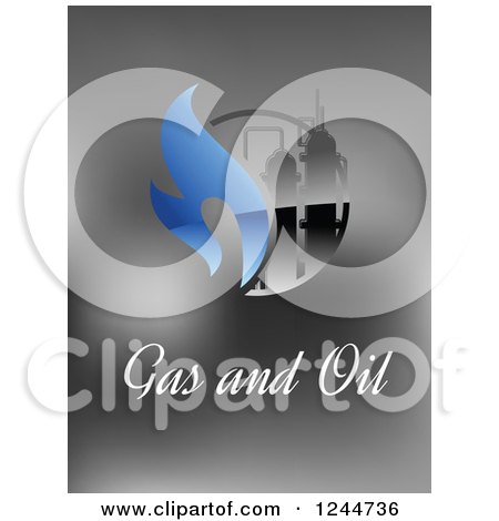 Clipart of a Factory with Gas and Oil Text on Gray - Royalty Free Vector Illustration by Vector Tradition SM