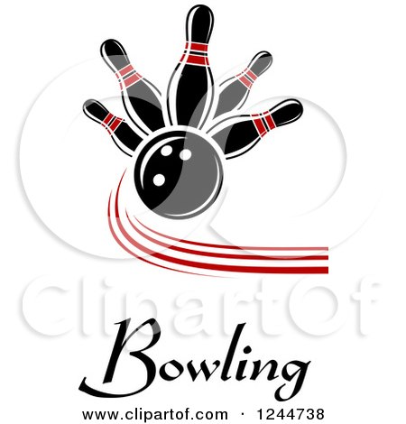 Clipart of a Bowling Ball Smashing into Pins with Text - Royalty Free Vector Illustration by Vector Tradition SM