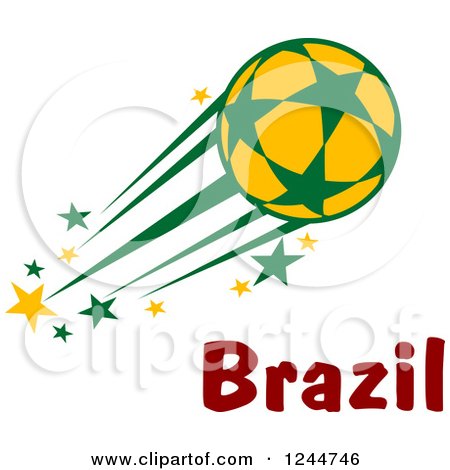 Clipart of a Flying Soccer Ball and Brazil Text - Royalty Free Vector Illustration by Vector Tradition SM