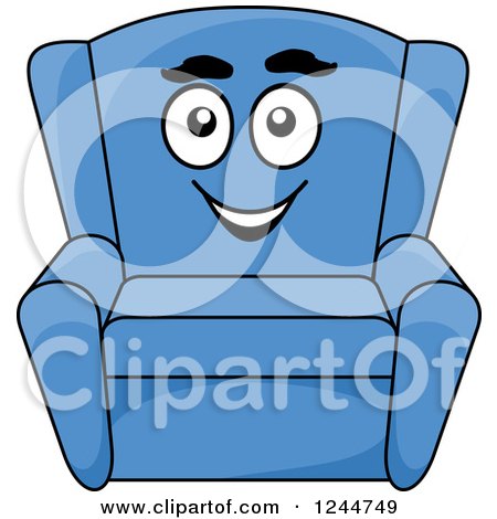 Clipart of a Happy Blue Arm Chair - Royalty Free Vector Illustration by Vector Tradition SM