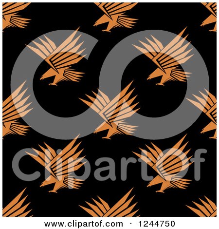 Clipart of a Seamless Pattern Background of Orange Eagles on Black - Royalty Free Vector Illustration by Vector Tradition SM