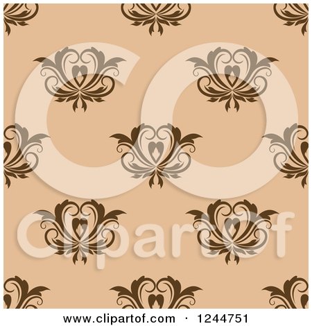 Clipart of a Seamless Pattern Background of Brown Floral Hearts - Royalty Free Vector Illustration by Vector Tradition SM