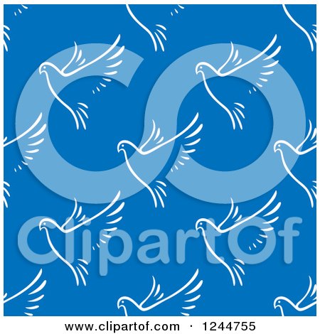 Clipart of a Seamless Background Pattern of White Doves on Blue - Royalty Free Vector Illustration by Vector Tradition SM