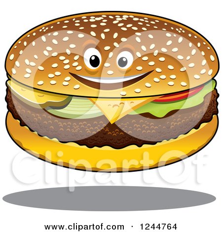 Clipart of a Floating Cheeseburger Character - Royalty Free Vector Illustration by Vector Tradition SM