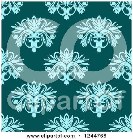 Clipart of a Seamless Pattern Background of Turquoise and Teal Floral - Royalty Free Vector Illustration by Vector Tradition SM