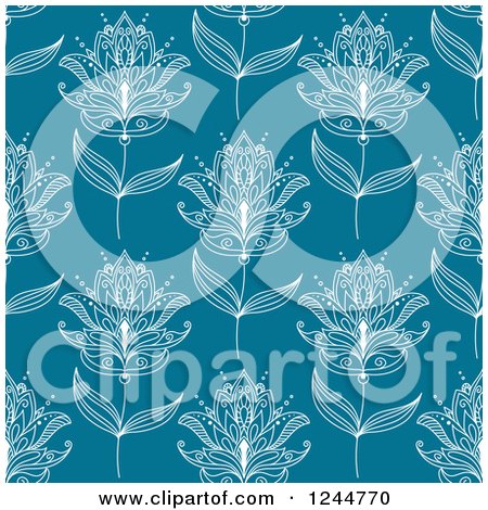 Clipart of a Seamless Pattern Background of Blue Henna Flowers - Royalty Free Vector Illustration by Vector Tradition SM