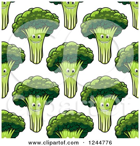 Clipart of a Seamless Pattern Background of Happy Broccoli - Royalty Free Vector Illustration by Vector Tradition SM