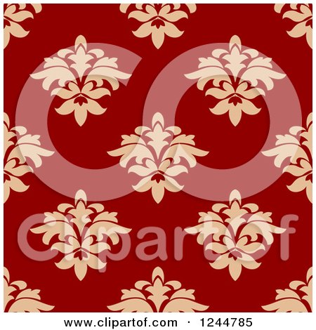 Clipart of a Seamless Pattern Background of Tan and Red Floral - Royalty Free Vector Illustration by Vector Tradition SM