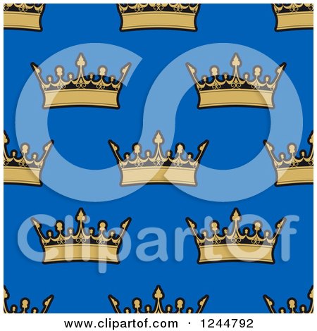 Clipart of a Seamless Background Pattern of Gold Crowns on Blue - Royalty Free Vector Illustration by Vector Tradition SM