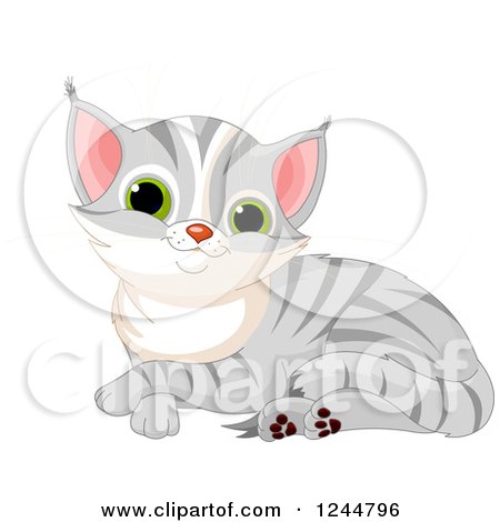 Clipart of a Cute Gray Tabby Cat Kitten Resting - Royalty Free Vector Illustration by Pushkin