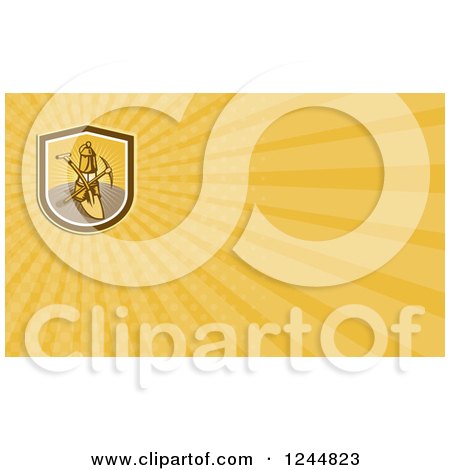 Clipart of a Shield with Mining Tools Background or Business Card Design - Royalty Free Illustration by patrimonio