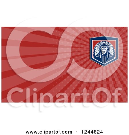 Clipart of a Red Ray and Native American Chief Background or Business Card Design - Royalty Free Illustration by patrimonio