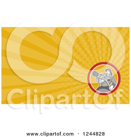 Clipart of a Yellow Ray Fireman Background or Business Card Design - Royalty Free Illustration by patrimonio