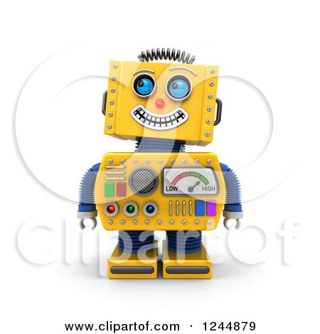 Clipart of a 3d Grinning Yellow Robot Looking up - Royalty Free Illustration by stockillustrations