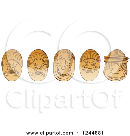 Clipart of a Row of Precolombian Masks - Royalty Free Vector Illustration by Zooco
