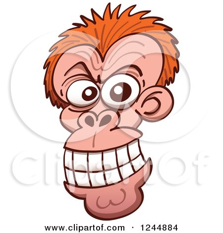 Clipart of a Mad Grinning Monkey Face - Royalty Free Vector Illustration by Zooco