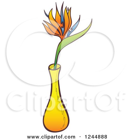 Clipart of a Bird of Paradise Flower in a Vase - Royalty Free Vector Illustration by Zooco