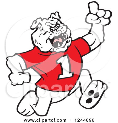 Clipart of a Running Victorious Bulldog - Royalty Free Vector Illustration by Johnny Sajem
