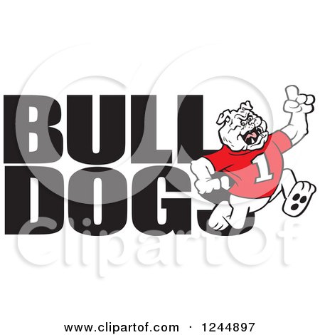 Clipart of Text and a Running Victorious Bulldog - Royalty Free Vector Illustration by Johnny Sajem