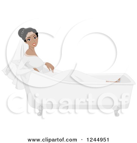 Clipart of a Beautiful Black Bride Sitting in an Empty Bath Tub - Royalty Free Vector Illustration by BNP Design Studio