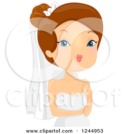 Clipart of a Brunette Bride Wearing Her Gown - Royalty Free Vector Illustration by BNP Design Studio