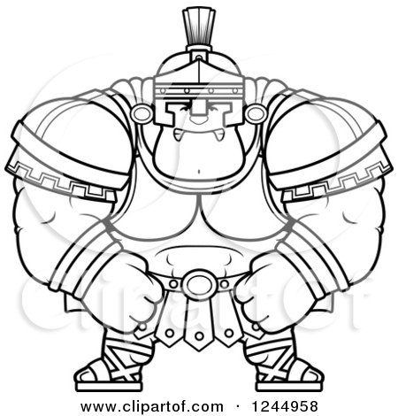 Clipart of a Black and White Mad Brute Muscular Centurion Grinning - Royalty Free Vector Illustration by Cory Thoman