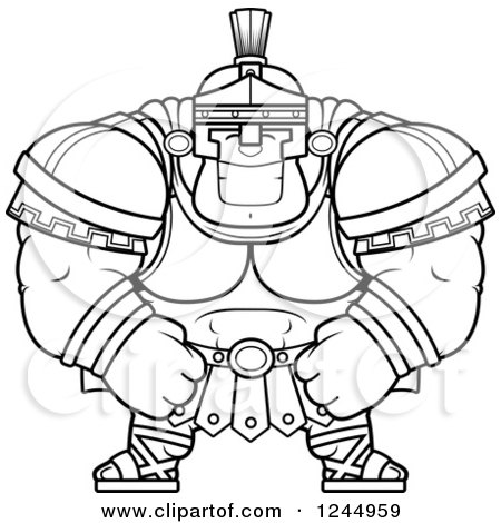 Clipart of a Black and White Brute Muscular Centurion Grinning - Royalty Free Vector Illustration by Cory Thoman