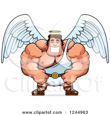 Clipart of a Brute Muscular Male Angel Grinning - Royalty Free Vector Illustration by Cory Thoman