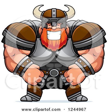Clipart of a Brute Muscular Viking Grinning - Royalty Free Vector Illustration by Cory Thoman