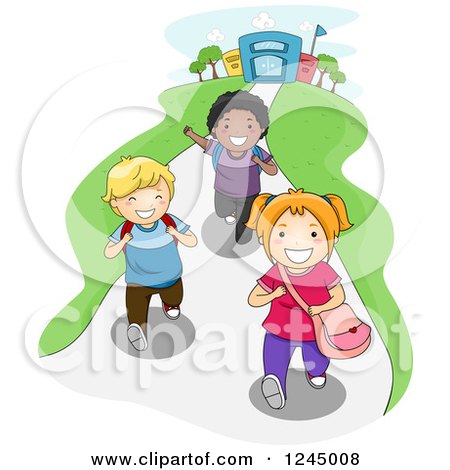 Clipart of a Group of Excited Diverse School Children After School - Royalty Free Vector Illustration by BNP Design Studio