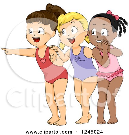 Clipart of Excited Girls Looking and Pointing in Swimsuits - Royalty Free Vector Illustration by BNP Design Studio