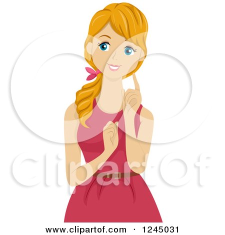 Clipart of a Teenage Girl Looking and About to Point to the Left - Royalty Free Vector Illustration by BNP Design Studio