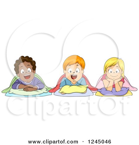 Clipart of Diverse Children Laying down for Nap Time - Royalty Free Vector Illustration by BNP Design Studio