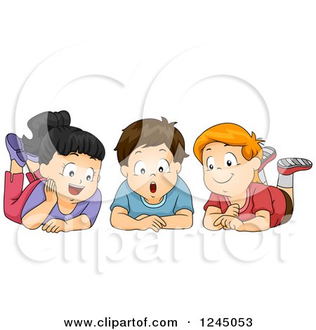 Clipart of a Girl and Boys Resting on Their Tummies - Royalty Free Vector Illustration by BNP Design Studio