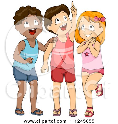 Clipart of Excited Children in Swimwear, Looking up - Royalty Free Vector Illustration by BNP Design Studio