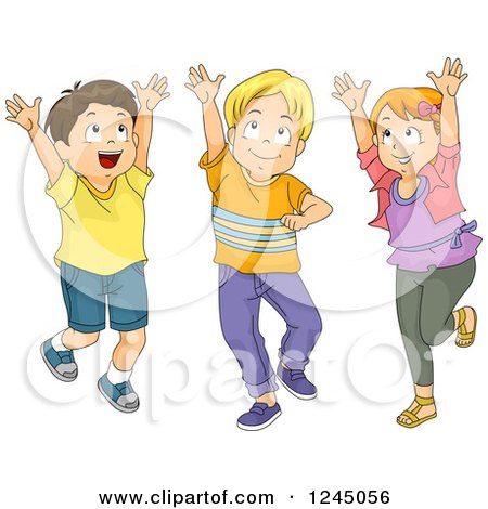 Clipart of a Girl and Boys Jumping and Playing Catch - Royalty Free Vector Illustration by BNP Design Studio