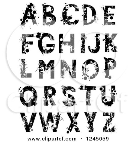 Clipart of Black and White Capital Grunge Alphabet Letters - Royalty Free Vector Illustration by BNP Design Studio