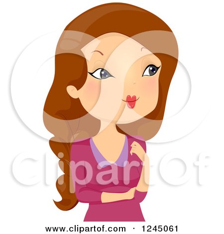 Clipart of a Thinking Brunette Woman Looking to the Right - Royalty Free Vector Illustration by BNP Design Studio