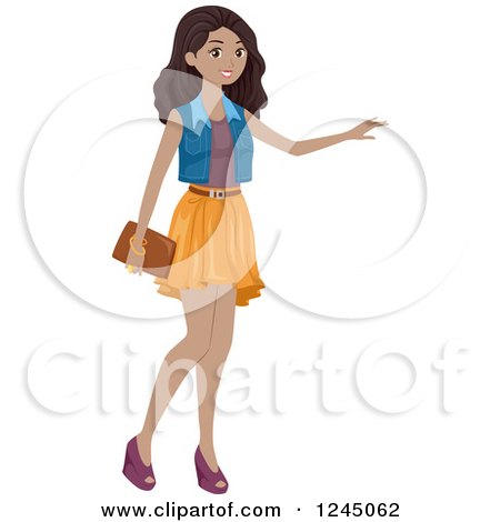 Clipart of a Beautiful Young Black Girl Hailing a Cab - Royalty Free Vector Illustration by BNP Design Studio