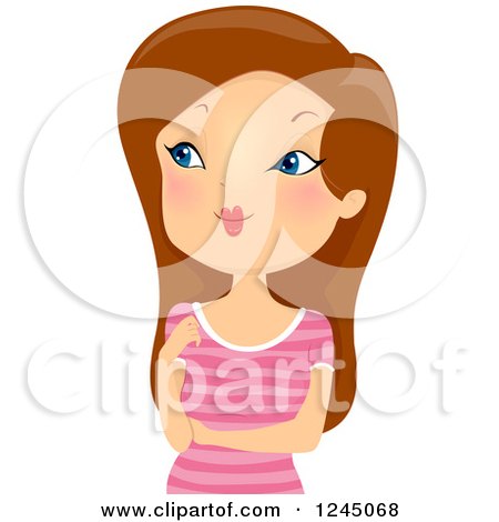 Clipart of a Thinking Brunette Woman Looking to the Left - Royalty Free Vector Illustration by BNP Design Studio