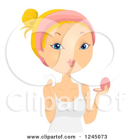 Clipart of a Blond Woman Applying Powder Makeup - Royalty Free Vector Illustration by BNP Design Studio