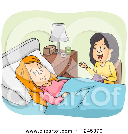 Clipart of a Woman Visiting with Her Sick Friend - Royalty Free Vector Illustration by BNP Design Studio