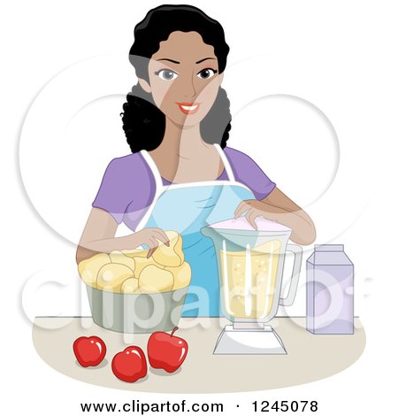 Clipart of a Happy Black Woman Making Apple Puree in a Blender - Royalty Free Vector Illustration by BNP Design Studio