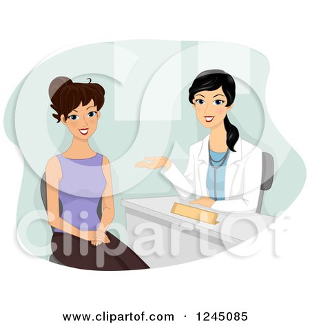 Clipart of a Happy Woman Talking to Her Doctor - Royalty Free Vector Illustration by BNP Design Studio