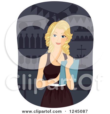 Clipart of a Blond Woman Holding a Clipboard at a Party - Royalty Free Vector Illustration by BNP Design Studio